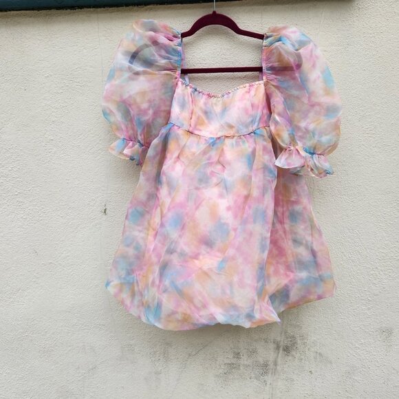 5/$100 SALE - LOVER Style Puff Sleeve Cloud Mini Dress - Picture 3 of 6